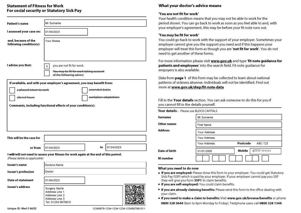 Fake Sick Note, Buy Fake NHS Sick notes, Fit To Work Certificate, Free  Fake Sick Notes